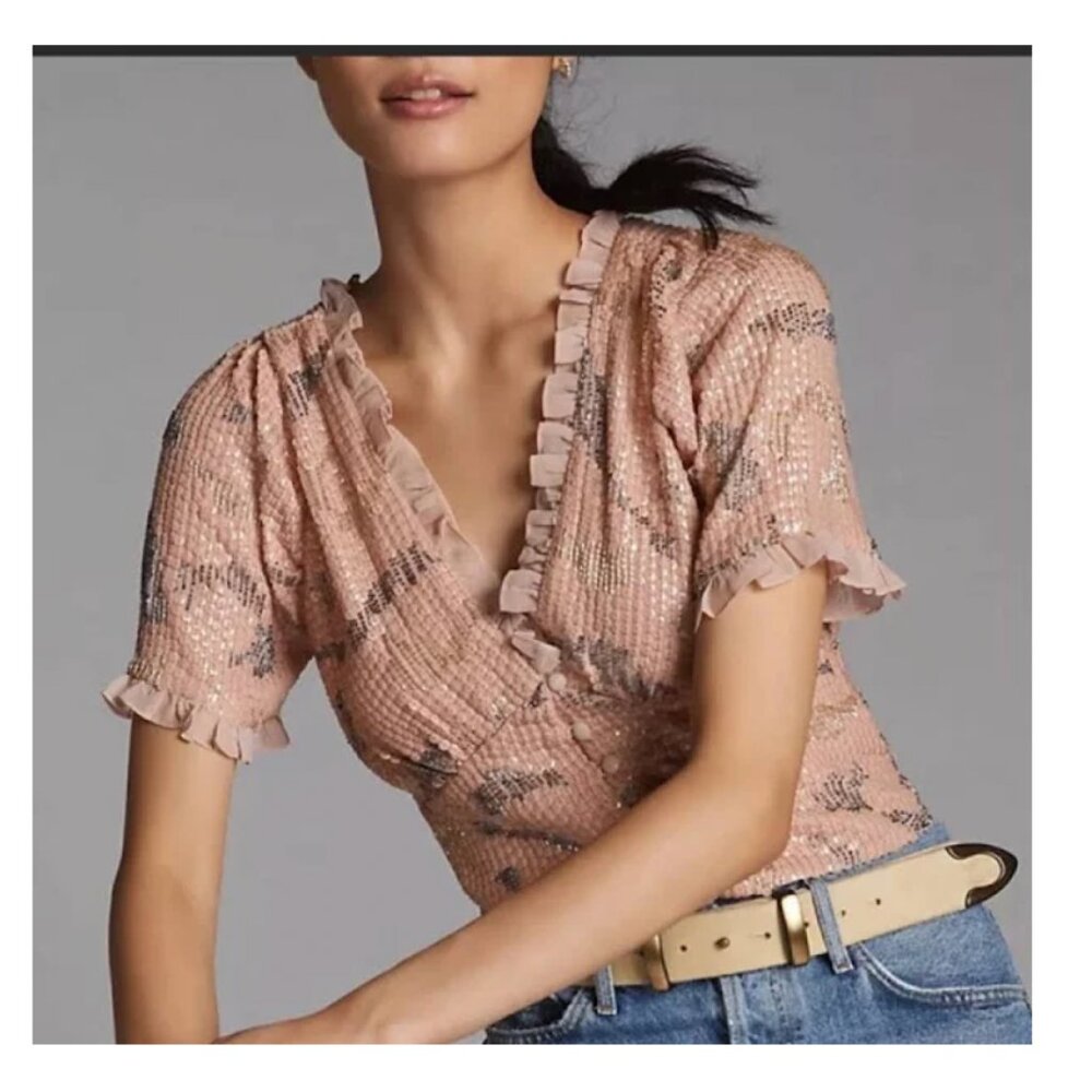 Forever That Girl V-neck Sequin Top | Anthropologie | Size L